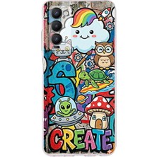 PrintiFy Tecno Camon 18 ile Uyumlu Grafiti Create Art Tasarımlı Şeffaf Silikon Kılıf
