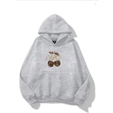 EYDAMOON Kadın Kışlık Pamuklu Leopar Dudak Baskılı Kapüşonlu Kanguru Cepli Regular Sweatshirt