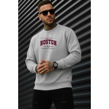 EYDAMOON Erkek Kışlık Boston Baskılı Regular Pamuklu Bisiklet Yaka Sweatshirt
