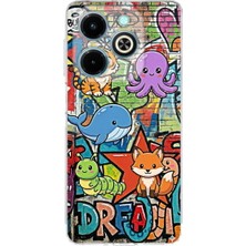 PrintiFy Infinix Hot 40I ile Uyumlu Grafiti Mini Tasarımlı Şeffaf Silikon Kılıf