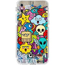 PrintiFy iPhone Xs Max ile Uyumlu Grafiti Doodle Tasarımlı Şeffaf Silikon Kılıf