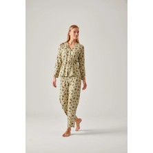 Pamuk & Pamuk Koyu Yeşil Çiçek Desenli Belden Bağlı Viskon Kadın Pijama Takımı