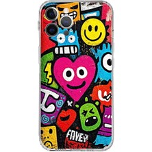 PrintiFy iPhone 12 Pro Max ile Uyumlu Grafiti Aşk Tasarımlı Şeffaf Silikon Kılıf