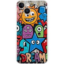 PrintiFy iPhone 14 Plus ile Uyumlu Grafiti Dream Street Tasarımlı Şeffaf Silikon Kılıf