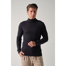 Mandala Tekstil Erkek Fitilli Yarım Boğazlı Kazak