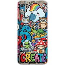 PrintiFy Huawei Y6 Pro 2019 ile Uyumlu Grafiti Create Art Tasarımlı Şeffaf Silikon Kılıf