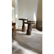 Ceviz Renk Masif Ahşap Mantar Sehpa 3’lü Set Fiskos ve Zigon