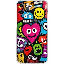 PrintiFy iPhone 11 Pro Max ile Uyumlu Grafiti Aşk Tasarımlı Şeffaf Silikon Kılıf