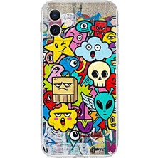 PrintiFy iPhone 12 Mini ile Uyumlu Grafiti Doodle Tasarımlı Şeffaf Silikon Kılıf
