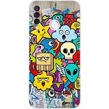 PrintiFy Huawei P30 Lite ile Uyumlu Grafiti Doodle Tasarımlı Şeffaf Silikon Kılıf