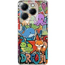 PrintiFy Infinix Hot 40 Pro ile Uyumlu Grafiti Mini Tasarımlı Şeffaf Silikon Kılıf