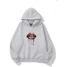 EYDAMOON Kadın Kışlık Pamuklu Leopar Dudak Baskılı Regular Kapüşonlu Sweatshirt