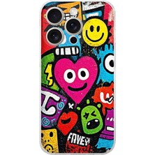 PrintiFy iPhone 15 Pro Max ile Uyumlu Grafiti Aşk Tasarımlı Şeffaf Silikon Kılıf