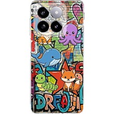 PrintiFy Xiaomi Mi 14 ile Uyumlu Grafiti Mini Tasarımlı Şeffaf Silikon Kılıf