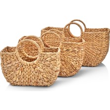 Dekorasyaa 3'lü Hasır Kulplu Çok Amaçlı Sepet - Çanta - Organizer