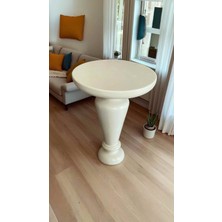 Tekli Yan Sehpa Krem Doğal Ahşap Tekli Rustik Tasarım