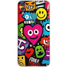 PrintiFy Huawei Y7 2019 ile Uyumlu Grafiti Aşk Tasarımlı Şeffaf Silikon Kılıf