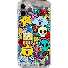 PrintiFy iPhone 12 Pro ile Uyumlu Grafiti Doodle Tasarımlı Şeffaf Silikon Kılıf