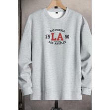 EYDAMOON Unisex Kışlık Pamuklu California Los Angeles Baskılı Regular Bisiklet Yaka Sweatshirt