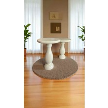 2’li Set Krem Renkli Doğal Ahşap Yan Sehpa Takımı