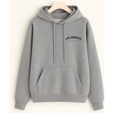 EYDAMOON Unisex Kışlık Minimal Los Angeles Baskılı Pamuklu Kapüşonlu Kanguru Cepli Sweatshirt