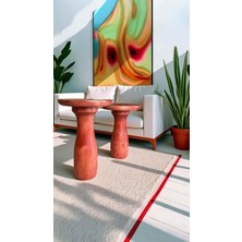 El Yapımı Doğal Maun Renk Ahşap 2li Set Yan Sehpa Takımı