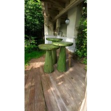 Ahşap Çimen Yeşili Mantar Sehpa 3’lü Set Zigon ve Fiskos