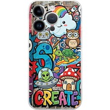 PrintiFy iPhone 14 Pro ile Uyumlu Grafiti Create Art Tasarımlı Şeffaf Silikon Kılıf