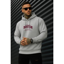 EYDAMOON Erkek Kışlık Boston Baskılı Regular Pamuklu Kapüşonlu Sweatshirt