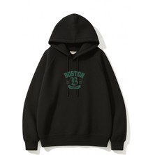EYDAMOON Unisex Kışlık Boston Baskılı Regular Içi Yünlü Kapüşonlu Sweatshirt