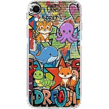 PrintiFy iPhone Xr ile Uyumlu Grafiti Mini Tasarımlı Şeffaf Silikon Kılıf