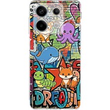 PrintiFy Redmi Note 13 Pro 5g ile Uyumlu Grafiti Mini Tasarımlı Şeffaf Silikon Kılıf