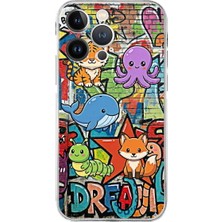 PrintiFy iPhone 13 Pro Max ile Uyumlu Grafiti Mini Tasarımlı Şeffaf Silikon Kılıf