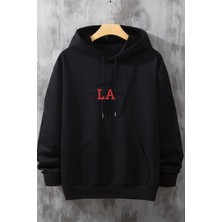 EYDAMOON Erkek Kışlık California Los Angeles Baskılı Pamuklu Kapüşonlu Kanguru Cepli Sweatshirt