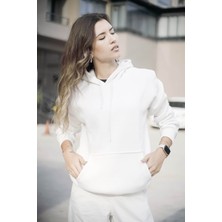 EYDAMOON Kadın Kapüşonlu Oversize 3 Iplik Kanguru Cepli (Puf Kumaş)
