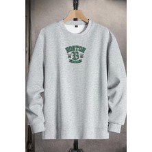 EYDAMOON Unisex Kışlık Pamuklu Boston Baskılı Regular Bisiklet Yaka Sweatshirt