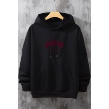 EYDAMOON Unisex Kışlık Boston Baskılı Pamuklu Kapüşonlu Kanguru Cepli Sweatshirt