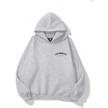 EYDAMOON Kadın Kışlık Pamuklu Minimal Los Angeles Baskılı Regular Kapüşonlu Sweatshirt