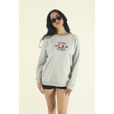 EYDAMOON Kadın Kışlık Pamuklu California Los Angeles Baskılı Regular Bisiklet Yaka Sweatshirt