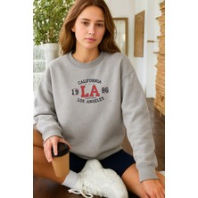 EYDAMOON Kadın Kışlık California Los Angeles Baskılı Regular Pamuklu Bisiklet Yaka Sweatshirt