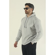 EYDAMOON Erkek Gri Kışlık Regular Fit Pamuklu Kapüşonlu Sweatshirt