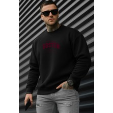 EYDAMOON Erkek Kışlık Boston Baskılı Regular Pamuklu Bisiklet Yaka Sweatshirt
