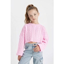 DeFacto Kız Çocuk Crop Bisiklet Yaka Saç Örgülü Triko Kazak C6934A824AU