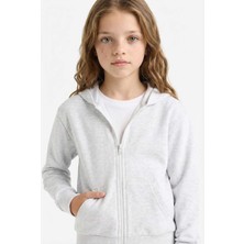 DeFacto Basic Düz Kapüşonlu Okul Fermuarlı Sweatshirt Kız Çocuk C8110A825AU