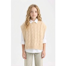 DeFacto Kız Çocuk Bisiklet Yaka Saç Örgüsü Desenli Triko Süveter C9659A824WN