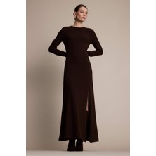 DeFacto Bisiklet Yaka Yırtmaçlı Uzun Kollu Midi Elbise G6503AX25AU