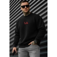 EYDAMOON Erkek Kışlık Pamuklu California Los Angeles Baskılı Regular Bisiklet Yaka Sweatshirt