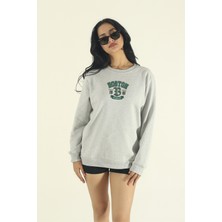 EYDAMOON Kadın Kışlık Boston Baskılı Regular Pamuklu Bisiklet Yaka Sweatshirt
