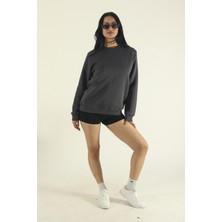 EYDAMOON Kadın Füme Kışlık Içi Polarlı Pamuklu Puf Kumaş Bisiklet Yaka Sweatshirt