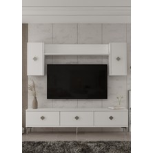 Demonte Decor 1337TV180-1DD Tv Ünitesi , Tv Sehpası Beyaz-Gümüş